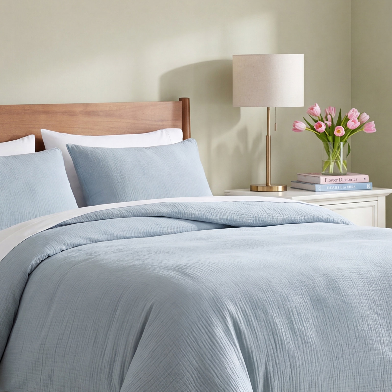 Dylan Gauze Cotton 3 pc Set, King Duvet Cover + 2 King Pillowcases, Blue