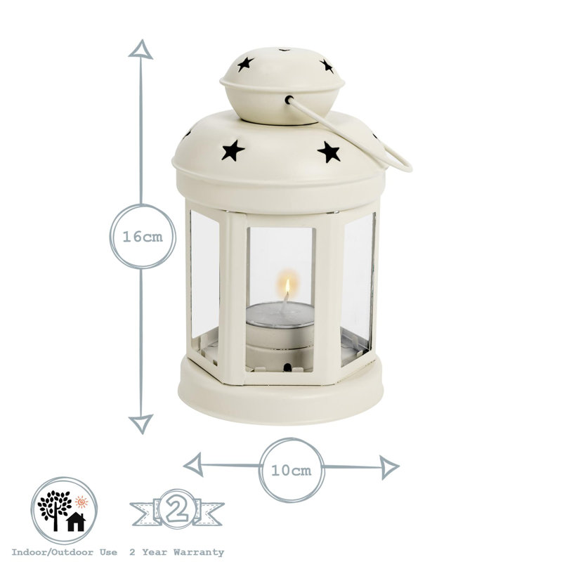 Nicola Spring - Metal Hanging Tealight Lanterns - 2 Sizes, Cream