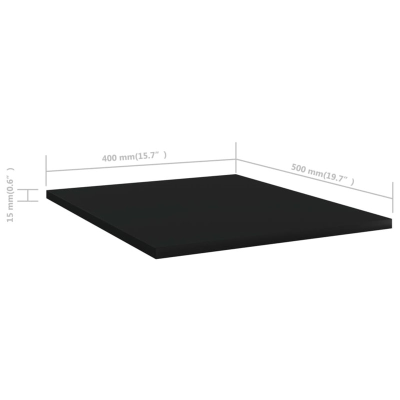 Bookshelf Boards 8 pcs Engineered Wood, Black, (8 Shelves) 0.59" H x 15.75" W x 19.69" D