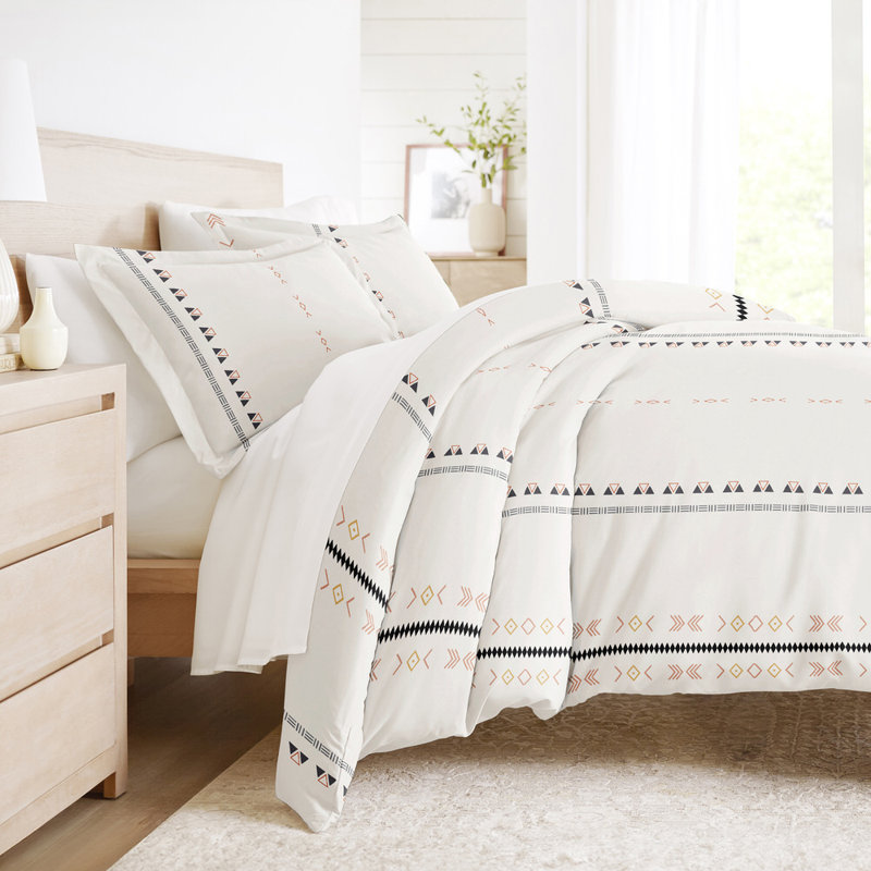 Duvet Cover Set Patterned Microfiber Ultra Soft Bedding in Natural Geo Lines, Queen Duvet Cover + 2 Standard Shams