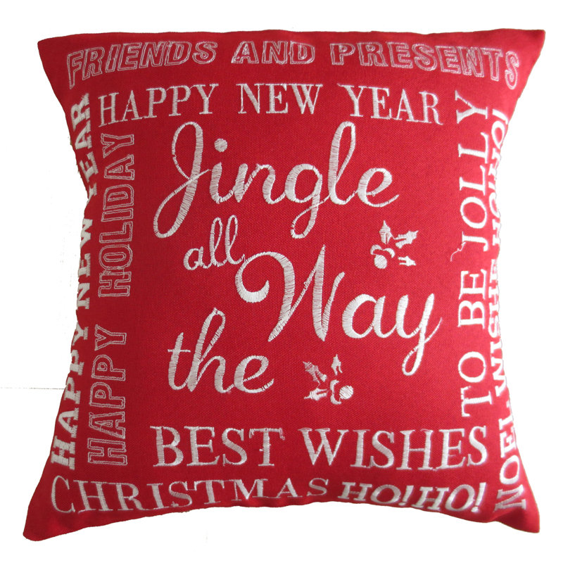 Housse de coussin décoratif en toile de jute brodée avec inscriptions festives en anglais