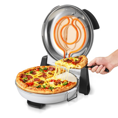 Four à pizza, machine à pizza électrique 12 po, cuiseur à pizza électrique 1200 W avec pierre de cordiérite, contrôle de la température à 5 modes, fenêtre de visualisation pour une cuisson précise, chauffe jusqu'à 788 ˚F, pour la maison (blanc)