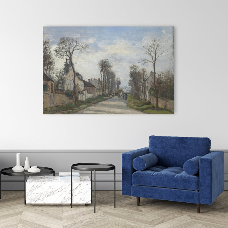 Route De Versailles, Louveciennes, 1870 Impressionist Abstract Contemporary Horse Landscape Architecture Wall Art Print by Camille Pissarro - Wrapped Canvas Print