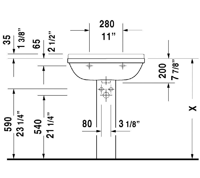 Lavabo de salle de bain mural en céramique avec trop-plein Starck 3, l 21,63 po x P 16,9 po, Simple