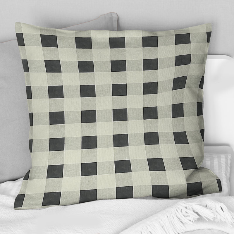Imprimé vichy noir et blanc I - coussin décoratif moderne, H 18 po x l 18 po
