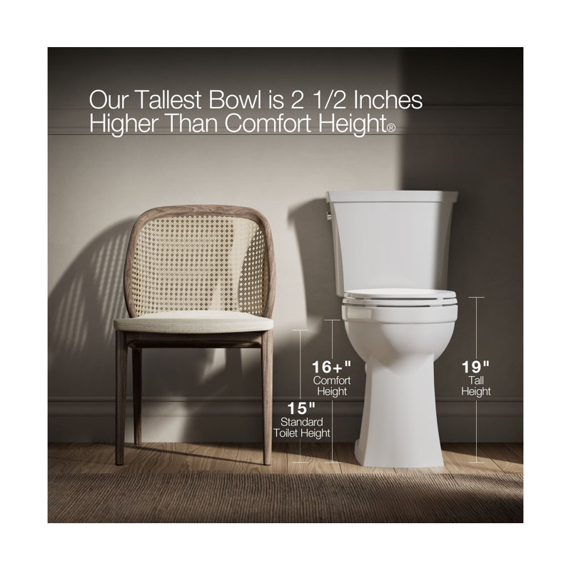 Corbelle Tall Two-Piece Elongated Toilet With Skirted Trapway 1.28 Gpf, Biscuit, Right