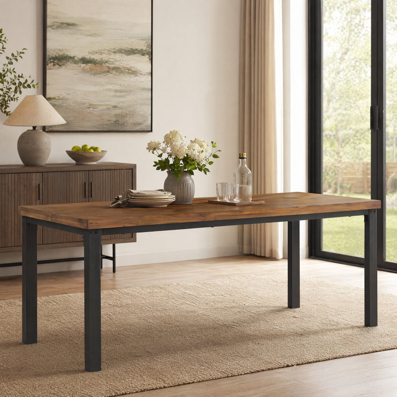 Table de salle à manger 70,9 po en bois massif avec pieds en métal
