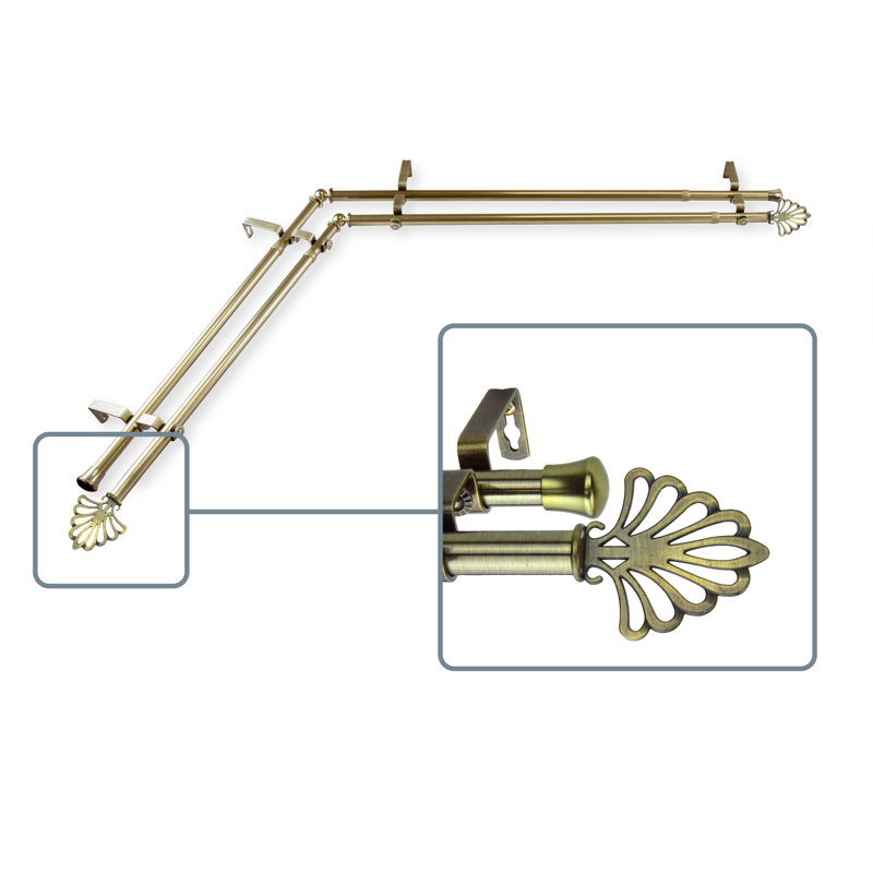 Ensemble de tringle à rideaux double et quincaillerie pour fenêtre de coin Rawtenstall, H 48 po x l 84 po, Laiton antique