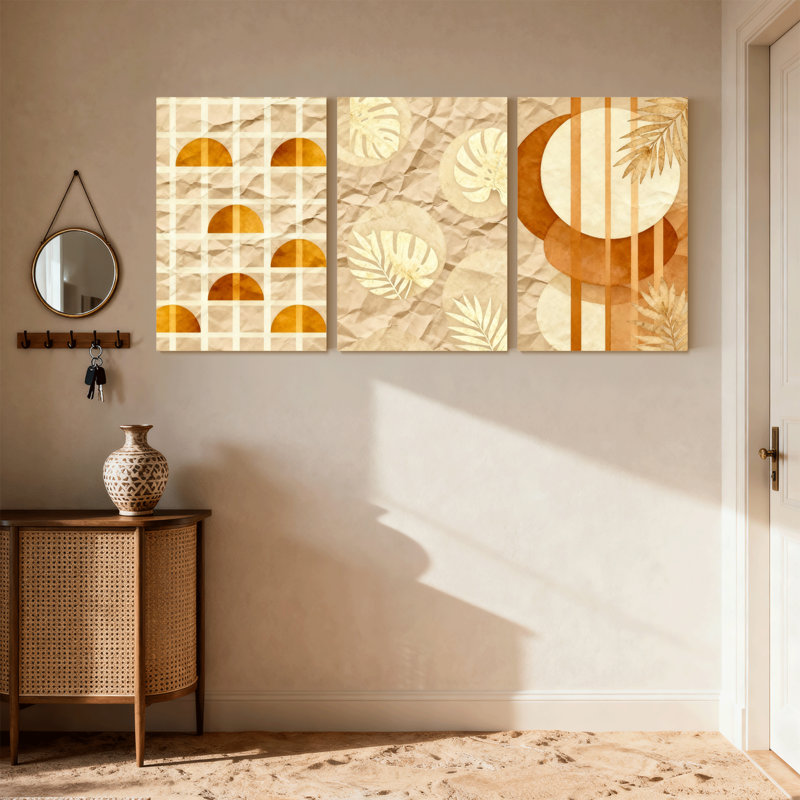 Ensemble de 3 reproductions d'art contemporain sur toile à motif géométrique Boho, H 30 po x l 60 po