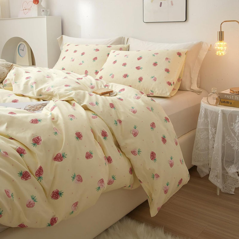 Cute Pattern 100% Cotton Duvet Cover Set, Queen Duvet Cover + 2 Standard Pillowcases