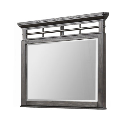 Mirror With Elm Veneers, Metal Accents, Pine Solids, Mahogany Finish And Beveled Glass