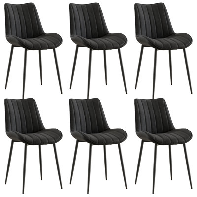 Set Of 6 Velvet Dining Chairs, Upholstered Modern Kitchen Chairs With Curved Bucket Seat & Metal Legs, Contemporary Accent Side Chairs For Dining Room Apartment Restaurant Vanity
