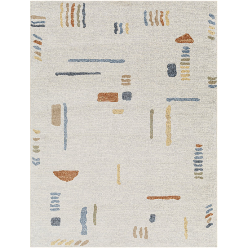 Watkins Machine Washable Geometric Taupe/Yellow Area Rug, Rectangle 6'7" x 9'