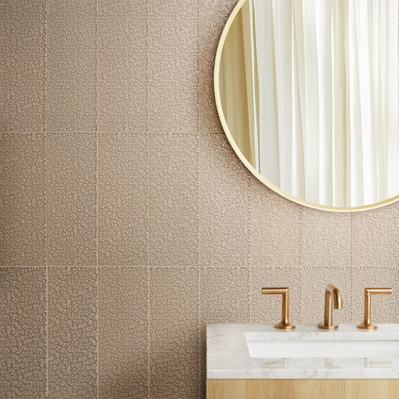 Sonya Flowers 6x16 Frosted Glass Tile, Pearl White