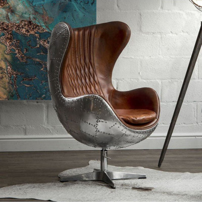 Cantline 32'' Wide Tufted Swivel Balloon Chair, Brown Faux Leather