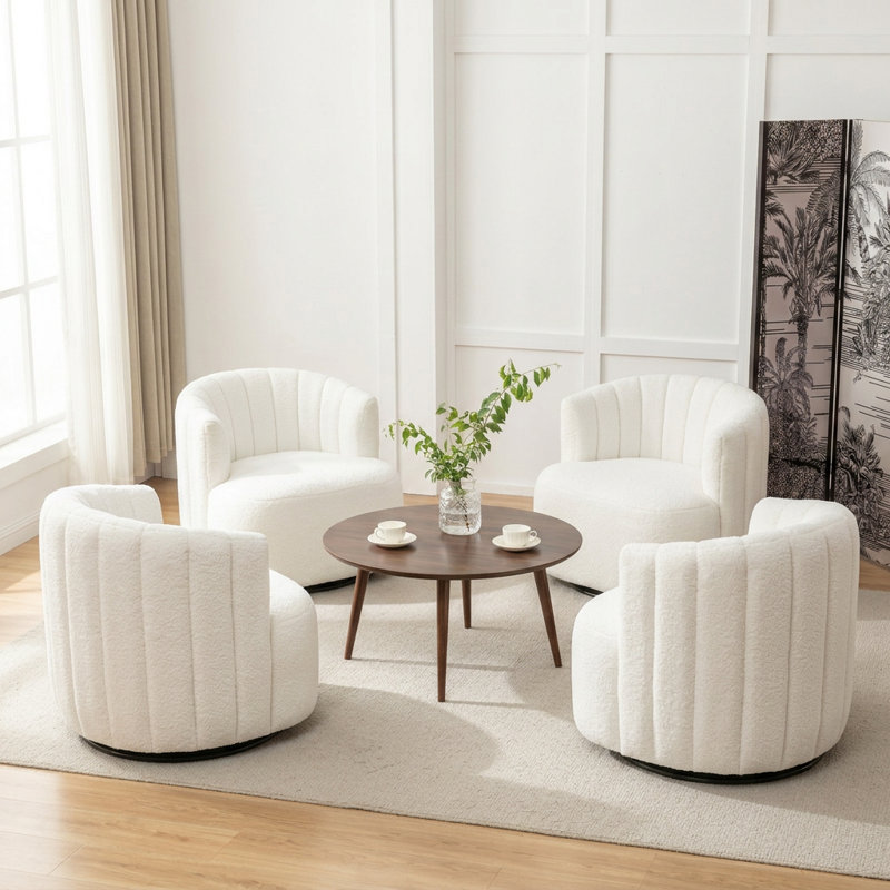 Fauteuil demi-tonneau pivotant rembourré Musaab, White