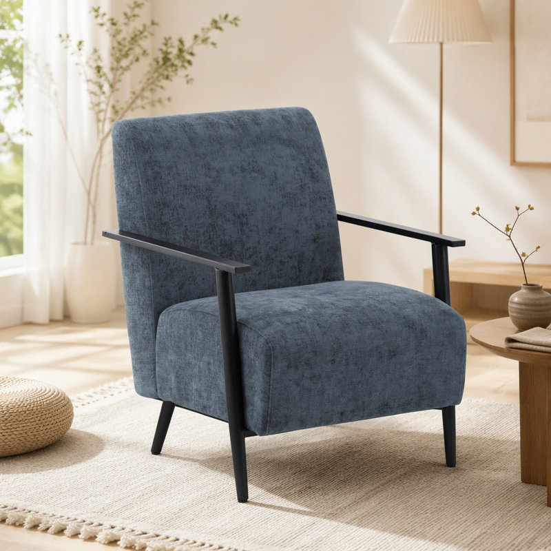 Méridienne moderne de 26,38 po gris-bleu avec revêtement en polyester et structure en métal robuste, idéale pour le salon, la chambre à coucher ou le bureau