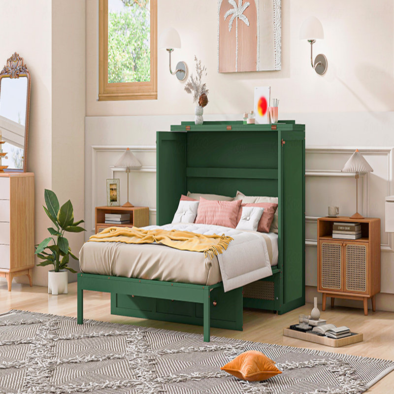 Lit escamotable double avec grands tiroirs, Vert