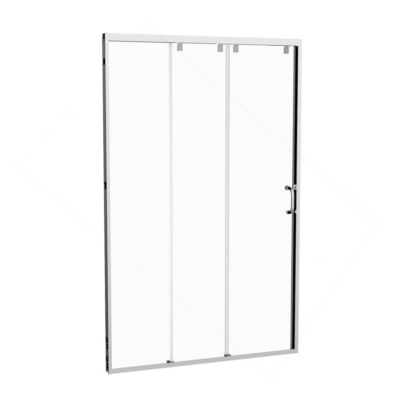 Porte de douche coulissante triple 48 po x H 76 po (8 mm) en verre transparent, cadre en acier inoxydable, Chrome
