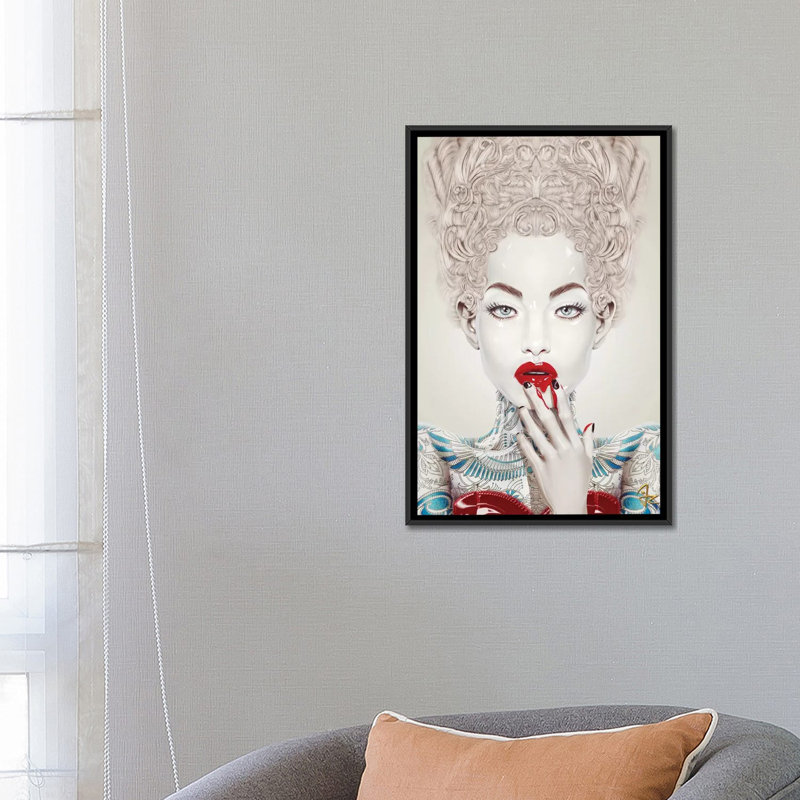 Porcelaine, impression sur toile tendue, H 26 po x l 18 po x P 1,5 po, Toile avec cadre noir, Pas de tapis