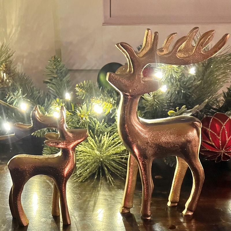 2 Piece Rustic Reindeer Figurines, 8.25 Inches