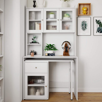 Bureau d'ordinateur avec portes en verre et bureau rotatif à 90 ° - Bureau d'étude avec huche