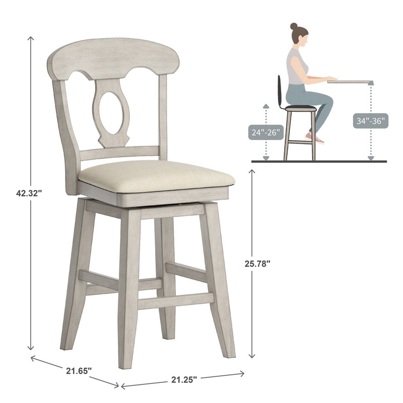 Tabouret de bar et de comptoir pivotant Fortville, Blanc antique, Tabouret de comptoir (siège d'une hauteur de 25,8