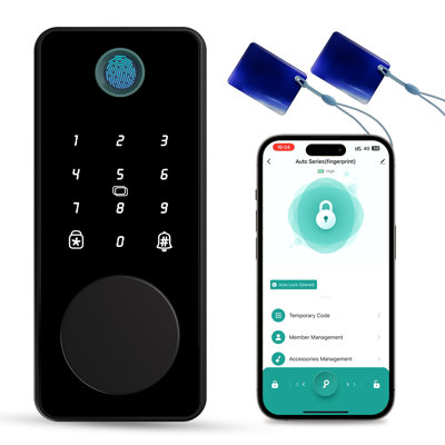 Serrure intelligente à empreinte digitale sans clé avec 2 clés, installation facile, télécommande de l'application, verrouillage automatique (poignées non incluses)