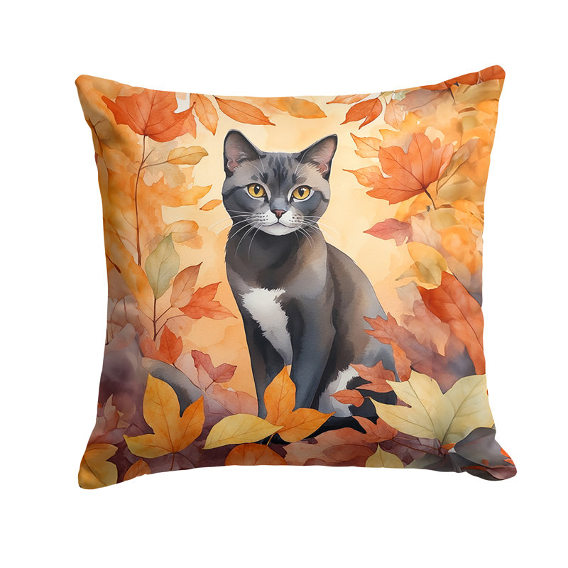 Asian Cat in Fall Leaves Throw Pillow, Square 14"
