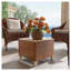 Table d'appoint d'extérieur avec rotin PE, table de bout de patio avec plateau et pieds en bois de sapin naturel, table d'appoint résistante aux intempéries pour porche de piscine, brun