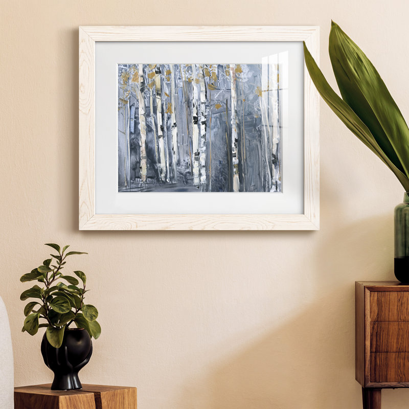 Bouleau moderne - peinture encadrée, H 20 po x l 17 po x P 1,5 po, Cadre blanc