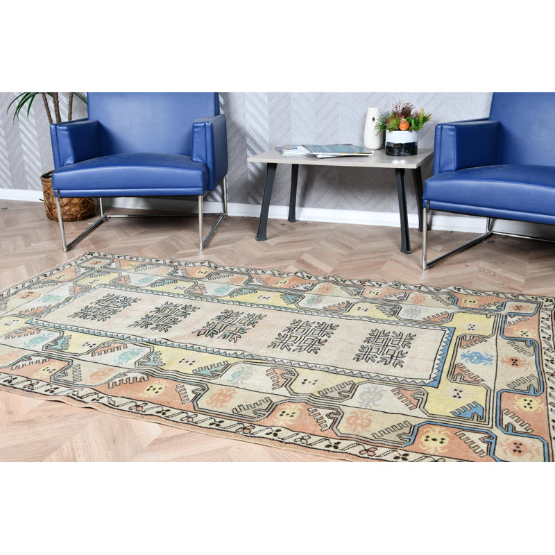 Tapis turc Oushak fait à la main dans des tons pastel pour un décor de salon de style bohème