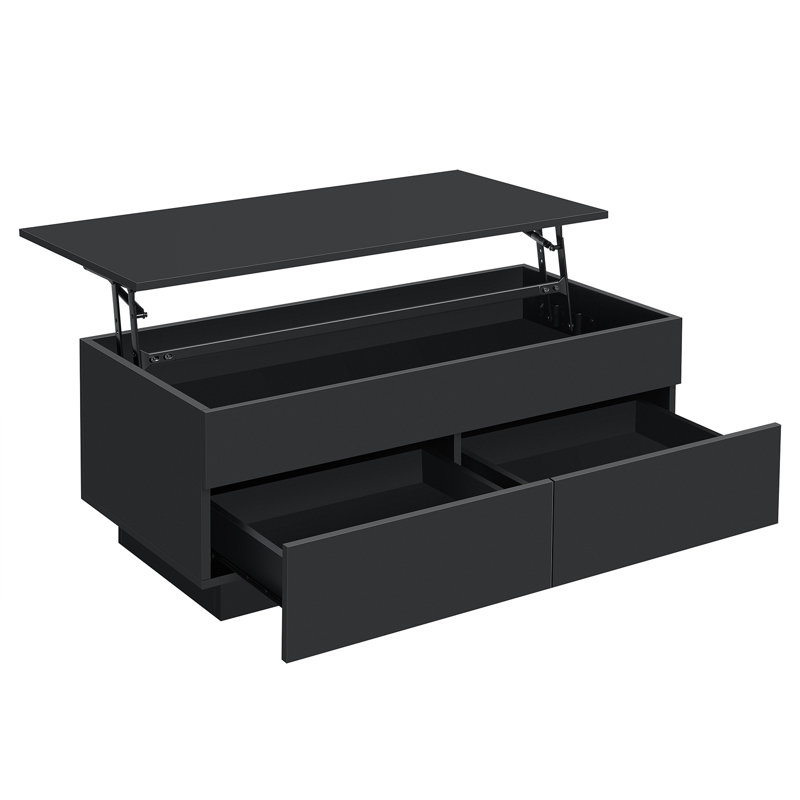 Chappa Lift Top Coffee Table with Multifunctional RGB LED Lights, Hidden Compartment and Drawers, Black