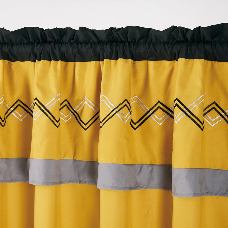 Room Darkening Curtain Pair, Turmeric/Black/Silver Gray/White