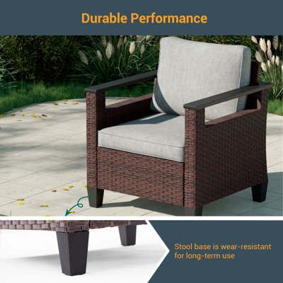 2 Pieces Outdoor Patio Chair, PE Rattan & All Weather Chairs with Removable Cushion