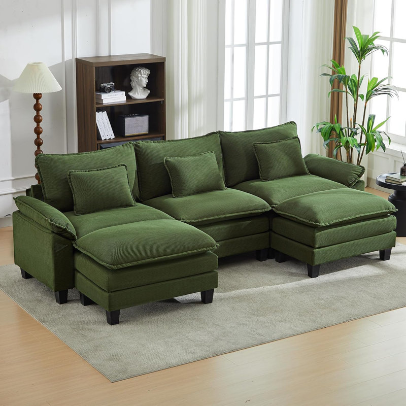 Canapé modulaire en forme de U de 117 po avec 2 repose-pieds, canapé à 5 places en velours côtelé et coussins pour le salon