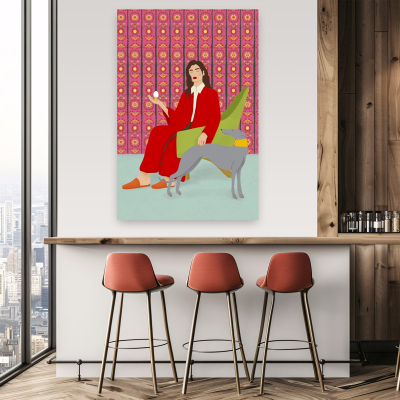 Superbe affiche murale abstraite et colorée représentant un œuf et un chien rêveur, 60" H x 40" W