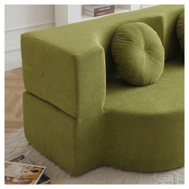 Canapé-lit pliant 2 en 1 avec oreiller, futon convertible 2 places, canapé de sol en lin et coton pour salon, chambre d'amis, bureau et appartement, vert