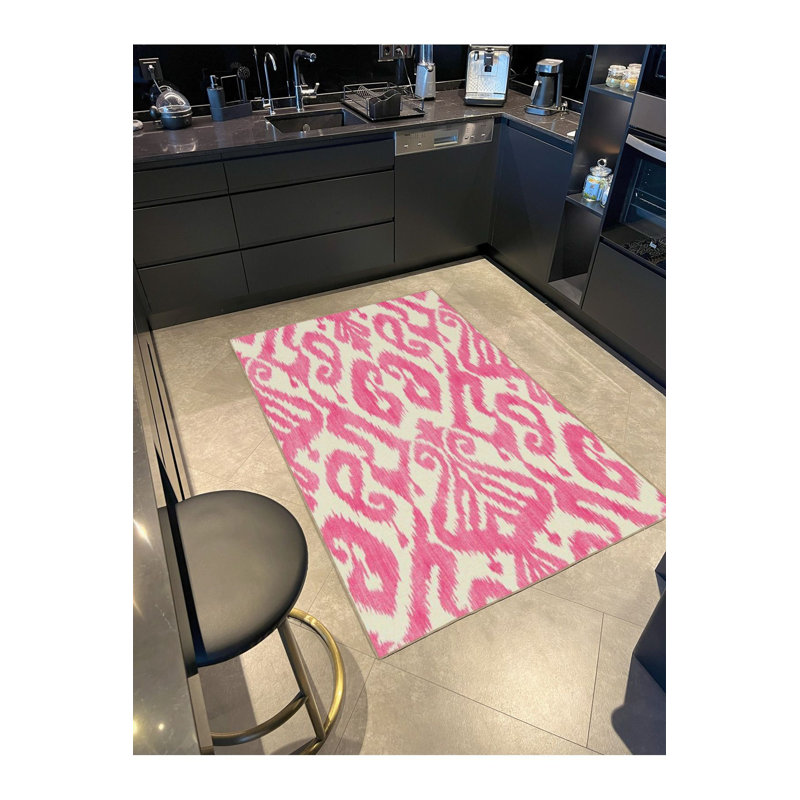 Pink Creative Patterned Woven Base Machine Washable Rug, Runner 2'6" x 6'7" Rug Pad Included