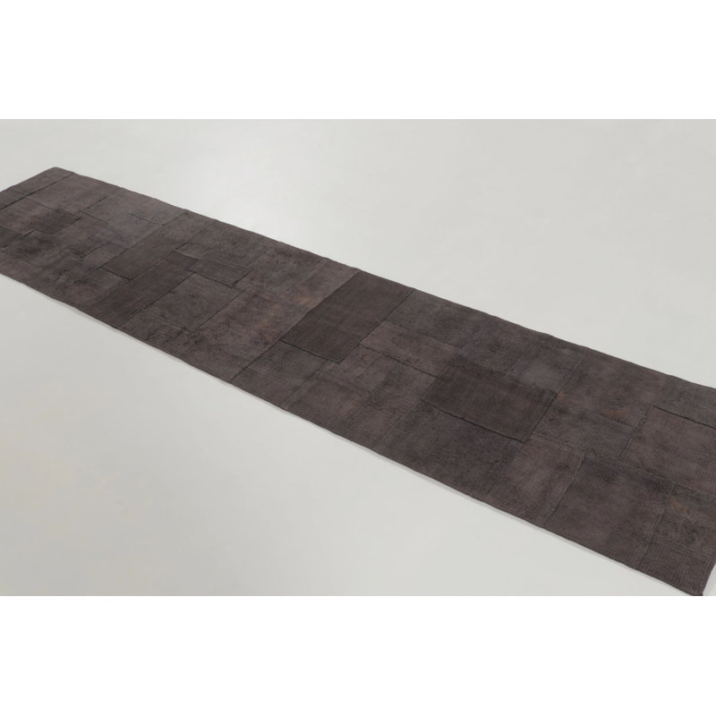 Vintage Turkish Runner With Mauve & Black Patchwork In Bold Design - Rug & Kilim