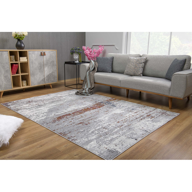 Rug Branch Cairn 5' x 8' (5'3" x 7'7") Grey/Red Abstract Distressed Indoor Area Rug, Comtemporary, High Pile, Stain-Resistant Carpet - Living Room, Bedroom, Dining Room, and Kitchen