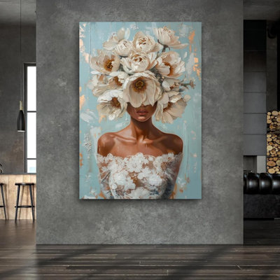 Woman With Flower Head Wall Art, Flower Roses And Woman Framed Poster, Flowers Wall Art For Living Room Ready To Hang (Framed,20×30-Inch)