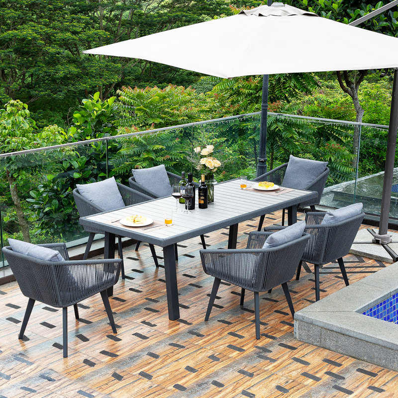 Rectangular Patio Dining Set with Cushions, 6