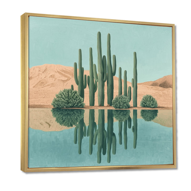 Marzell Cactus and the Desert Oasis II - Cactus, reproduction d'art sur toile encadrée, H 36 po x l 36 po, Doré