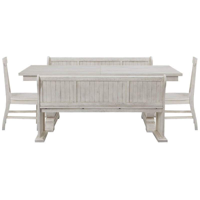 Extendable Rectangular Dining Table With 2 Benches And 2 Side Chairs, 5Pcs:Table,2Benches,2SideChairs