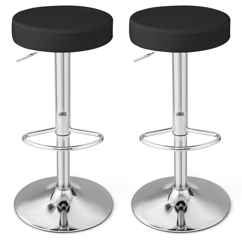 Miek Swivel Upholstered Adjustable Height Counter Stool with Metal Frame, Black