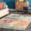 Tapis abstrait tissé à la machine Hiroko - ivoire / bleu / rose / jaune-860665722