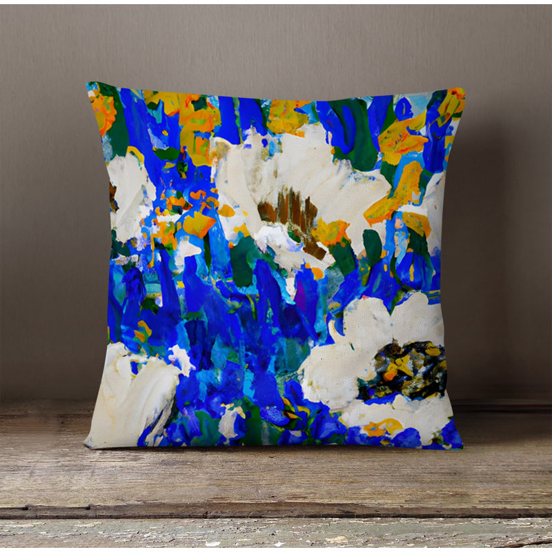Throw Pillow With Insert, Blue/White Floral/Abstract 1, 16"H x 16"W