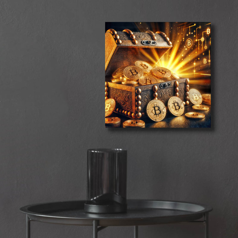  'Bitcoin Gold Treasure Chest' by Rey Klimt Acrylic Glass Wall Art, 12" x 12"