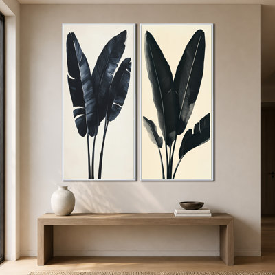 Feuilles de bananier encrées I - Ensemble de 2 impressions sur toile
